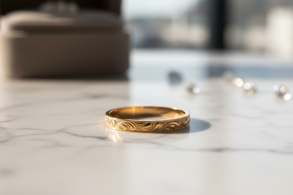 Bague or fine gravée